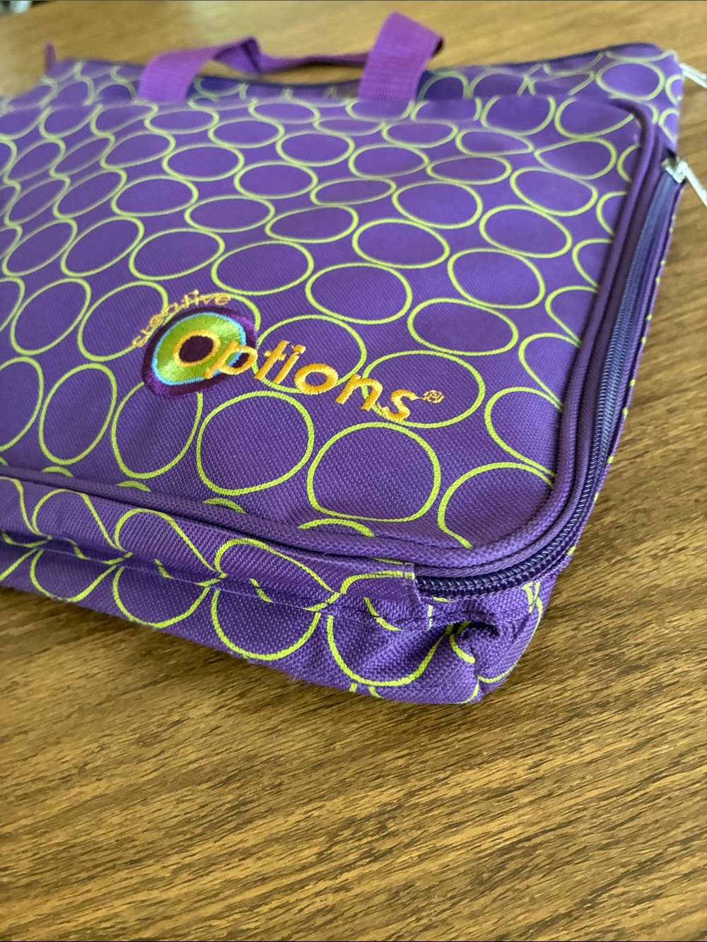 Creative Options Purple Circle-Print Tote with Front Pocket and Dual Handles